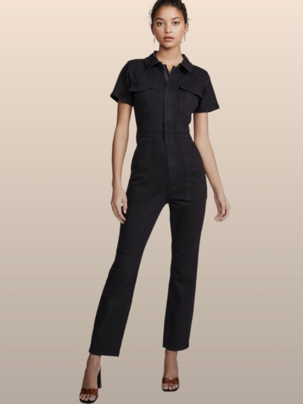 Good American Fit For Success Black Denim Jumpsuit Size 1 S